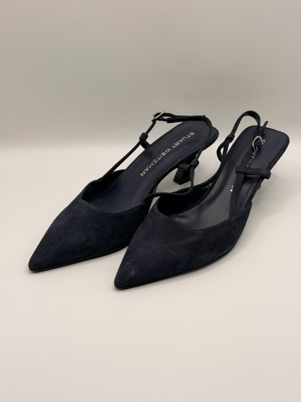 Stuart Weitzman Women Vinnie Navy Blue 50 Slingback Pump Heel Sz 8